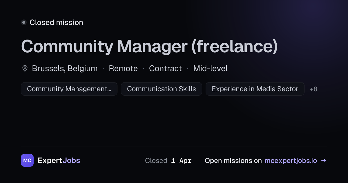 Community Manager (freelance) — MC Expert Jobs